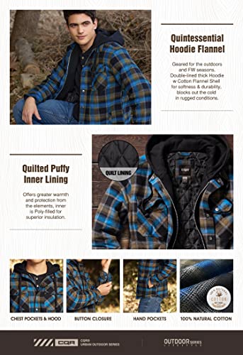Cqr Men's Quilted Lined Flannel Hooded Shirt Jacket, Soft Long Sleeve Outdoor Plaid Shirt Jackets, Quilted Lined Full Zip River Plaid, Large #TOP5