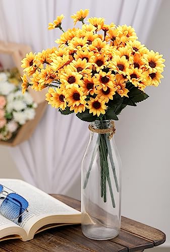 Image of SATYAM KRAFT 1 Pcs Artificial Sunflower Bunch for Home Decor, Living Room, Balcony, Office, Table, Fake Flowers, Realistic Look, Pooja, Wedding, Gifts, Showpiece (Without Vase) (Yellow)