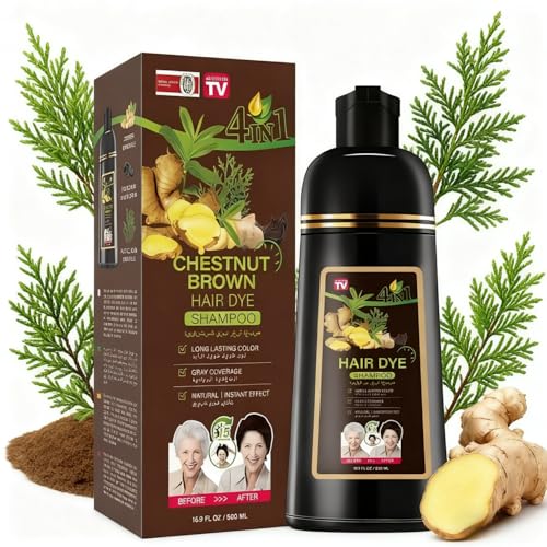 Hair Dye Shampoo 4 in 1 Hair Shampoo �w�A�J���[�V�����v�[ ���� �V�����v�[ 10���N�C�b�N�w�A�_�C���Ƀ_���[�W��^���Ȃ��A�j���Ə����̂��߂̃}���`�J���[�w�A�_�C (chestnut brown)