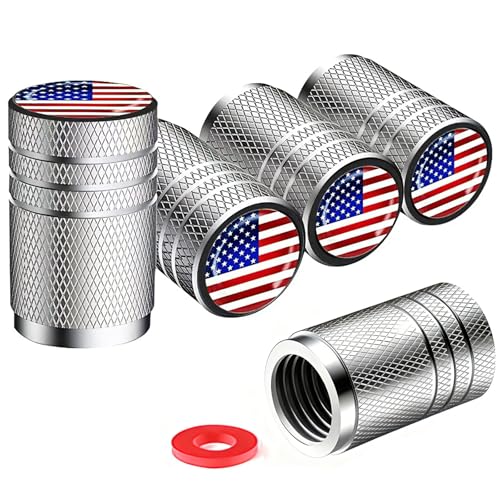 IJUSHND American Flag Chrome tire Valve stem caps Silver 5 pcs/Pack Tire Valve Cap Set Corrosion Resistant Plastic Liner Leak-Proof for Cars Trucks Motorcycles SUVs and Bikes