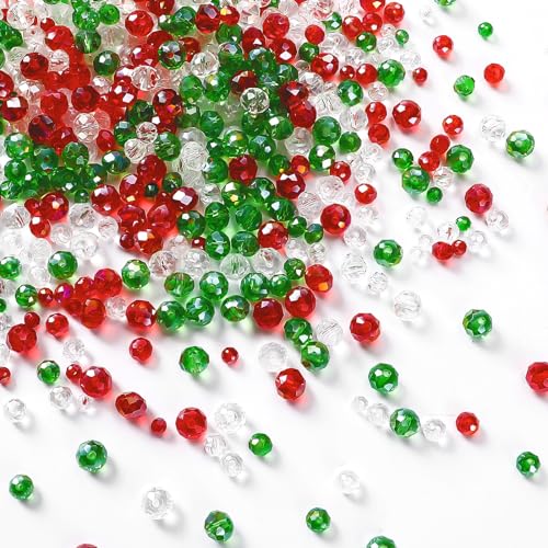 1000PCS Christmas Beads Red Green White AB Color Beads for Bracelets