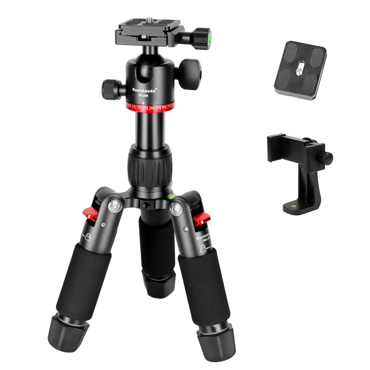 Koolehaoda Portable Mini Tripod 18inch/46cm Tabletop Tripod with 360° Low-Profile Ball Head and Two 1/4" Quick Release Plates for DSLR Camera, Load up to 13.2 Lbs/6kg TMQ-255S