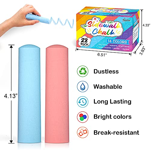 Sidewalk Chalk, 14 Colors 28 Pack Kids Sidewalk Chalk Bulk Set For Toddlers By Feela, Jumbo Outdoor Chalk For Kids Adults Family, Paint on Sidewalk School Chalkboard Blackboard Street Playground - Thumbnail 3