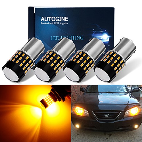 AUTOGINE 4pcs 900 Lumens Super Bright 9-30V 1156 1003 1141 7506 BA15S LED Bulbs 3014 54-EX Chipsets with Projector for Turn Signal Lights, Amber Yellow