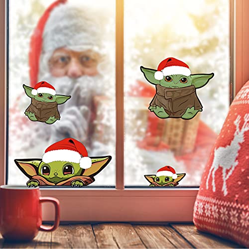 Christmas Baby Yoda Window Cling Decal - 2 Sheets Cute Peeking Baby Yoda Vinyl Sticker Window Accessories For Xmas Car Board Glass Window Laptop Luggage Skateboard Bike Bumper #TOP5
