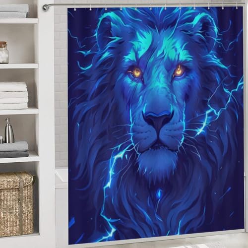 Ensemble rideau de douche lion avec tapis antidérapants sécurisés