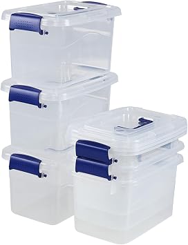 6 Packs 5L Plastic Storage Box, Small Storage Organizer Bin, Clear | Stackable Storage Boxes with Lid, Space-Saving for Pantry, Closet, Bathroom, Office