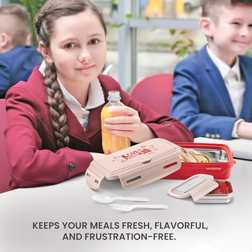 Image of MILTON Aroma Tiffin Big I Inner Steel, PU Insulated 500 ml I Leak Proof with Side Lock I Tiffin Box for School I Red