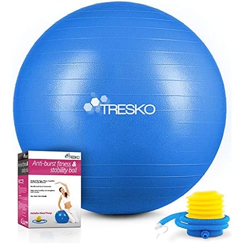 TRESKO® Anti Burst Gym Ball | 55 cm 65 cm 75 cm 85 cm | Exercise Ball | Yoga Ball | 300 kg | with Air Pump | Blue | 75cm Cover