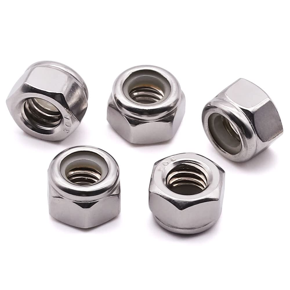 3/4-10 Nylon Insert Hex Lock Nuts Stainless Locknuts, Hex Drive, Bright Finish, 304 Stainless Steel 18-8 SS, Coarse Thread, 6 of Pack