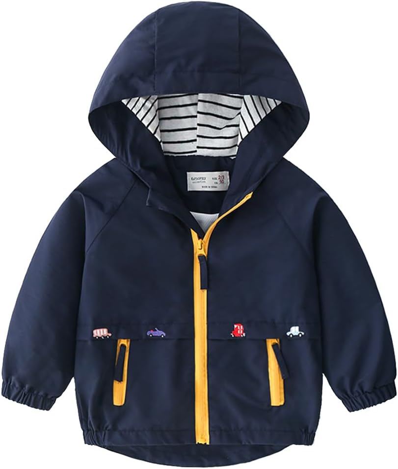 FYMNSI Kids Boys Lightweight Waterproof Hooded Jacket with Pockets Toddler Spring Fall Outfits Zip Up Thin Outwear Coats