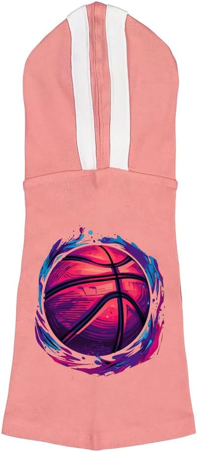 Basketball Themed Dog Shirt with Hoodie - Art Dog Hoodie - Unique Dog Clothing - Pink White, XL