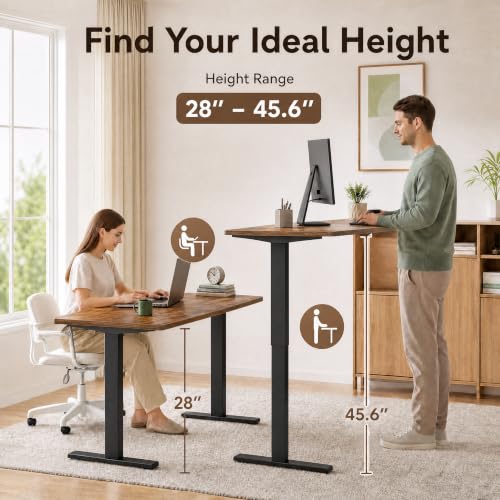 Image of Grandder 55x32 Extra-Deep Electric Standing Desk, Wide Desktop Fits 49 inch Ultrawide Monitor+Dual Screens, 176 lbs Capacity, 2 Memory Presets, Computer Desk for Home Office & Gaming, Rustic Brown