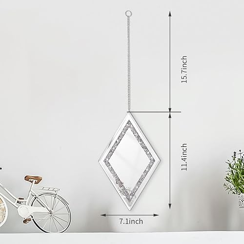 Miniatura 3 de Pibeyer Juego de 3 espejos de pared con forma de diamante plateado para dormitorio, sala de estar y pasillo, decoración del hogar