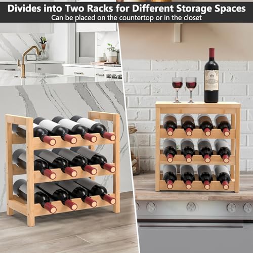 Bamboo Wine Rack Holder for Kitchen Bar with Table Top, 24-Bottle Capacity