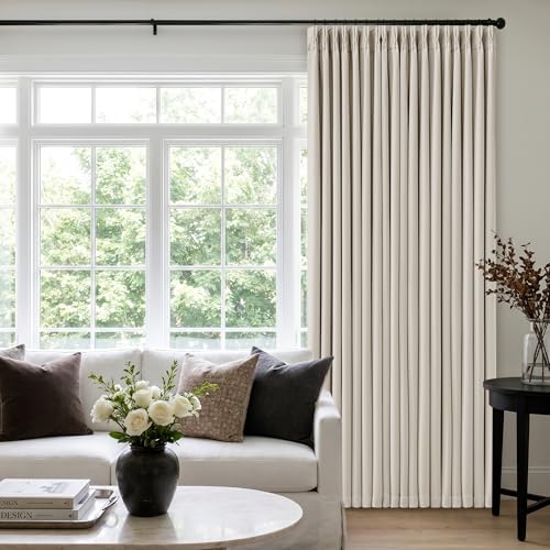 60 Inch Wide Pinch Pleated 100% Blackout Curtains 102 Inches Long, Natural