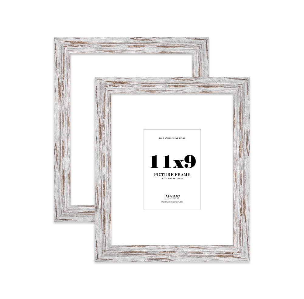 11x9 Distressed Wood Frame With Mount for A6 Pictures 28mm Edge Portrait and Landscape Display with Wall Hooks and Kickstand, 2 Pack