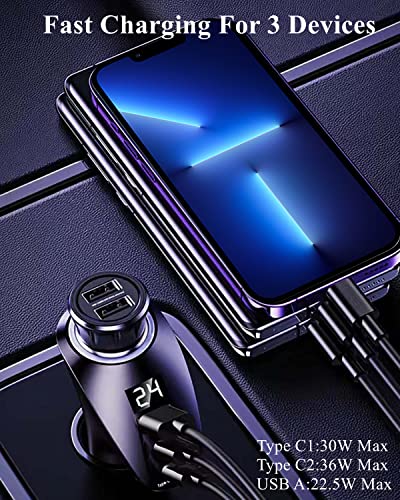 Sniyvdo [PD36W&QC22.5W] Car Charger Adapter,5 IN 1 USB Car Charger with Multi Port,[Voltage Display] 12V/24V Car Adapter Compatible with iPhone 15 Pro Max/14/13/12/11/X/XR/XS,Samsung,iPad,Dash Cam etc