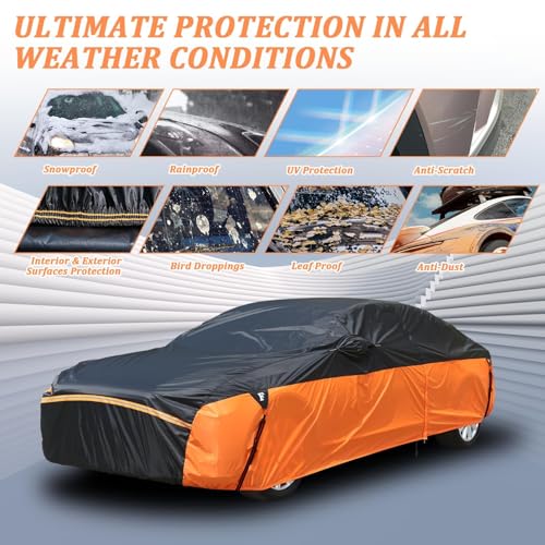 Image of Waterproof Car Cover for Automobiles, All Weather Full Exterior Covers Fit for Toyota Camry Chevrolet Malibu Honda Accord, Universal Windproof Rain Sun UV Protection Car Covers Fit 191 inch-200 inch Sedan