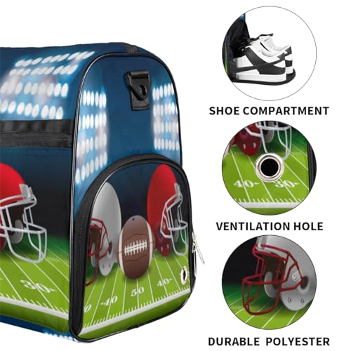 Football Helmet Dry Wet Depart Duffle Overnight Bag with Shoes Compartment & Wet Pockets, Water Resistant Weekender Travel Gym Pouch For Swim Gymnastics Ballet Sleepovers3