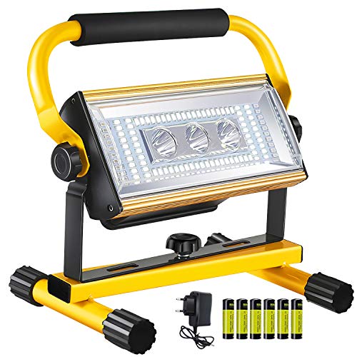 Rechargeable Portable Aluminium Alloy Led Work Light 100W, IP65 Waterproof Flood Construction Light Adjustable Angle Working Lights For Jetty, Workshop, Garage