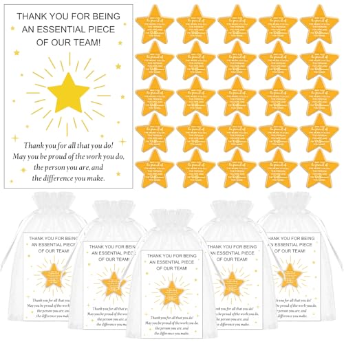 Pines de solapa de estrella dorada con tarjetas de agradecimiento para empleados (Pack de 30) 7