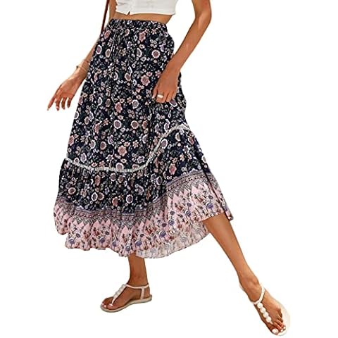 SotRong Boho Floral Midi Skirt Cover