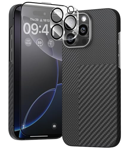 JUESHITUO für iPhone 16 Pro Hülle, Carbon Aramid Ultra Dünn Handyhülle Kompatibel mit MagSafe, Stoßfest Kratzfest Schutzhülle Anti-Fingerabdruck Case mit Kameraschutz