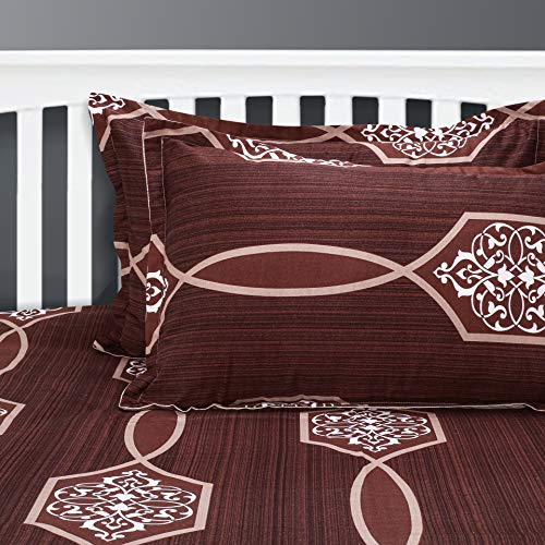 Image of Swayam Mercerized Pure Cotton King Bedsheet with 2 Pillow Covers | Size 108 x 108 inch | 250 TC | Ethnic Motifs Design | Soft Breathable Bed Sheet | Comfortable & Durable for Bedroom - Brown