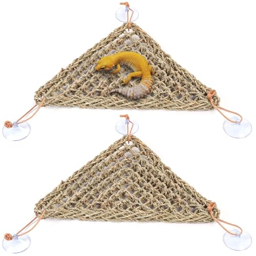 kathson Reptile Lizard Bearded Dragon Hammock Reptile Lounger Hermit Crab Climbing Toys Tank Accessories for Habitats 100% Natural Grass Fibers Hammock Bed for Geckos 2 PCS