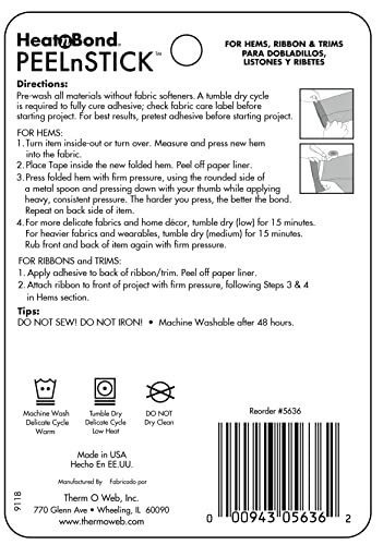 HeatnBond PeelnStick Fabric Fuse Hem Tape Double Sided Adhesive 5/8