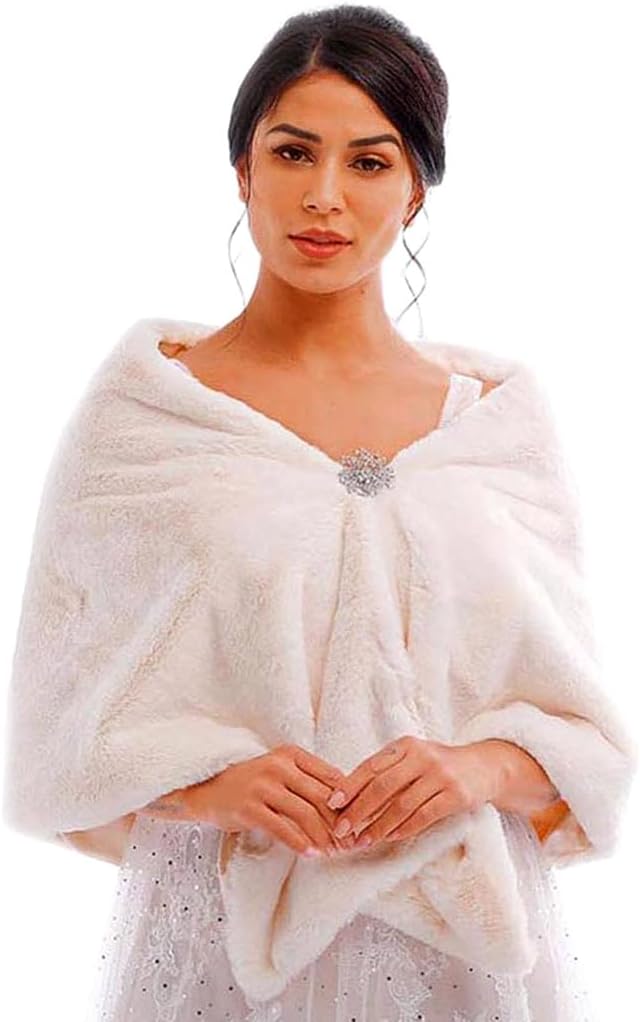 Tgirls Women's Wedding Faux Fur Shawl and Wrap Bridal Fur Stole Cape Fur Scarf for Bride and Bridesmaids