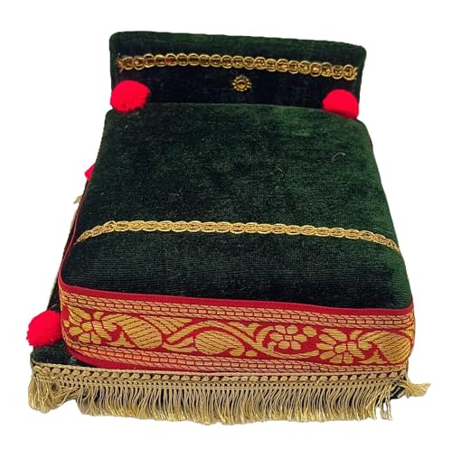 Image of RD Handicraft Thakur ji Bed, Laddu Gopal ji Bed, Bal Gopal ji Bed with Blanket Silk All Purpose ChowkII |Green (17x16x10 cm)