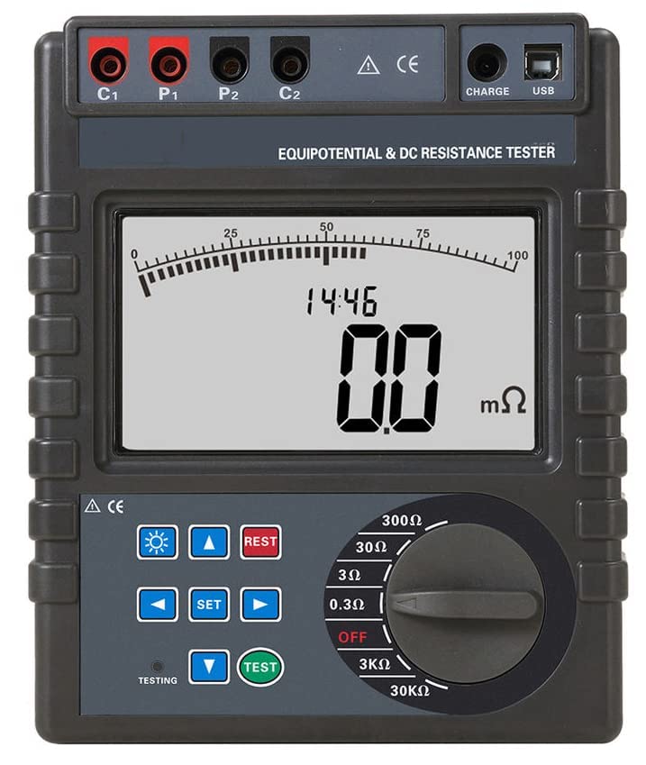 Equipotential Bonding Resistance Tester Wire Length Test Ground Resistance Meter Milliohm Meter with USB Interface Range 0.0001Ω～30.0kΩ MaxTest Current ≥2A for Contact,Riveting Resistance,Etc