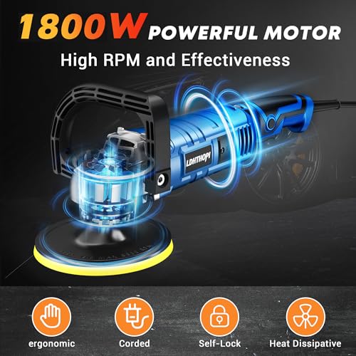 Image of LDHTHOPI Buffer Polisher Kit for Car - 6 /7 Inch Rotary 1800w Polisher Buffer Waxer,7 Variable Speed 1000-3500rpm,Detachable Handle Buffing Machine for Car, Boat Sanding, Polishing Waxing, Blue