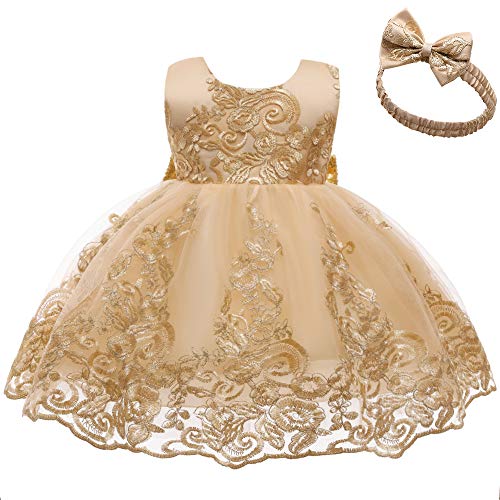 CMMCHAAH 0-6 Years Baby Girls Pageant Lace Embroidery Dresses Toddler Formal Dress with Headwear3