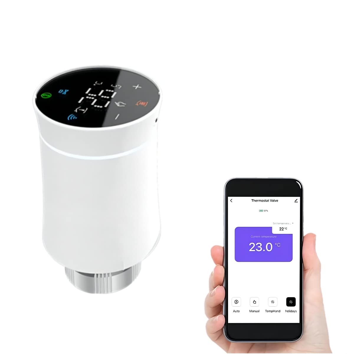 ZHXuang Smart Thermostat Radiator Valve Head,Zigbee Thermostatic Radiator Valve ,Smart Life App Remote Control，Works With Tuya And Alexa,Google Home（one pcs）,White