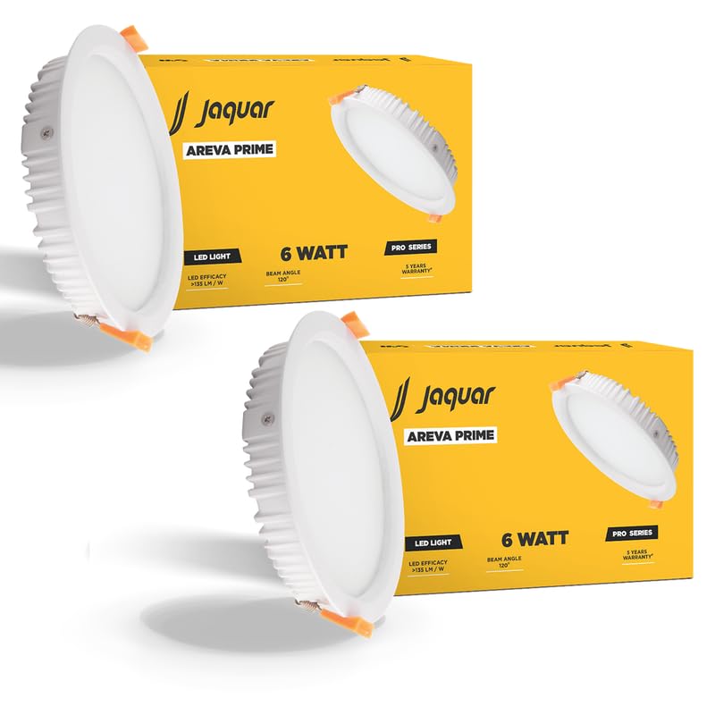 Image of Jaquar 6W Areva Prime Round Downlight with Aluminum housing | 5 Year Warranty | Natural White (4000 k) Sleek Backlit Design | Recessed Mounted False Ceiling | 80 mm Cutout |90x28 mm (Pack 2)
