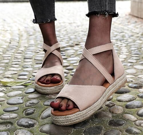 Women's Espadrilles Open Toe Sandals Ladies Fashion Ankle Strap Buckle Wedge Sandal Platform Non-Slip Slingback Orthotic Beach Shoes for Travel Walk3