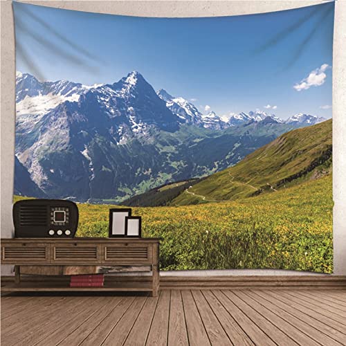 Tapiz de foto pared infantil de 200x150cm con diseño verde de montañas y playa para niños