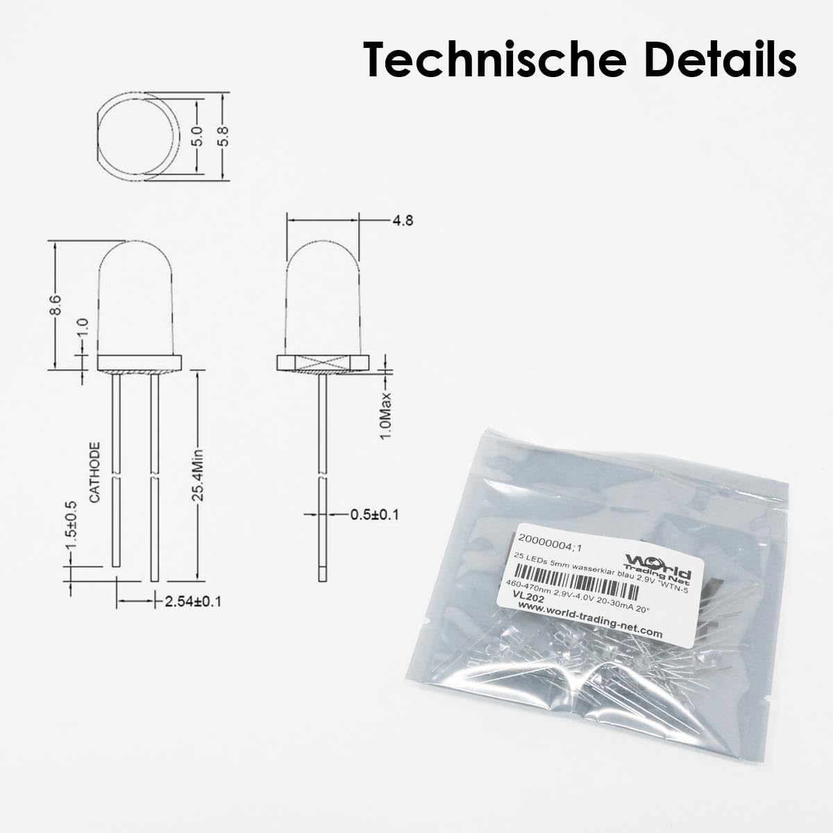 World-trading-net 10 LEDs 5mm Wasserklar Blinkend Grün SET, Leuchtdiode