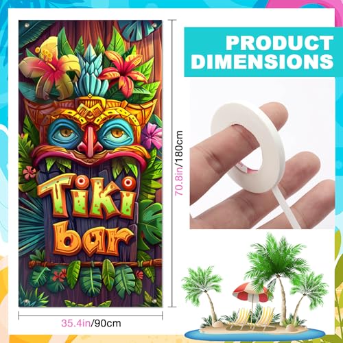 Image of BissYard Tiki Bar Door Cover 71 x 35 Inches Tropical Tiki Mask Door Banner Hawaiian Luau Party Front Door Decoration Indoor Outdoor Porch Island Theme Decor