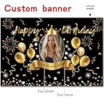 Custom Black Gold Crown Happy Birthday Banner Backdrop Personalized Happy Birthday Golden Balloon Diamond Backgroud Party Indoor Outdoor Car Decoration Supplies for Man Women (5x7.5ft) - Image 2