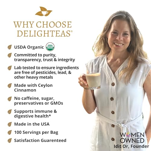 DelighTeas Organic Masala Chai Powder | Caffeine free, Unsweetened, Vegan, Keto | Ayurvedic Digestive Support blend for Chai Spice Tea | 100 Servings, 4oz