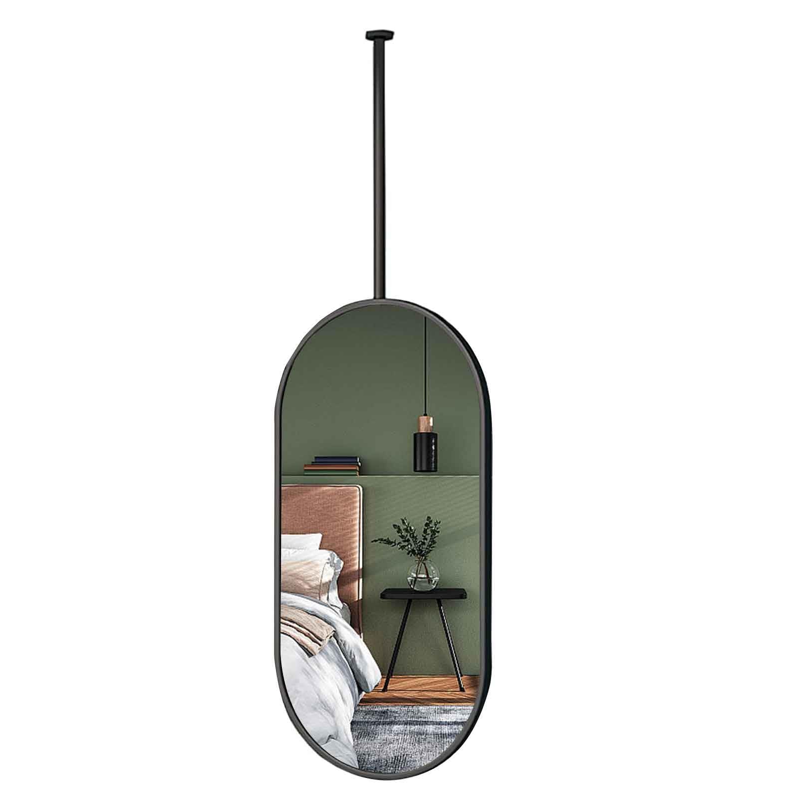 FGXHHS Black Oval Mirrors for Bathroom, Metal Framed Oblong Ceiling Rod Mirror Suspended Bathroom Mounted Mirror(40cmx70cm)