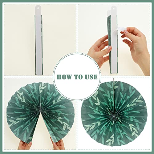 Image of Thenshop 12 Pcs Sage Green Hanging Paper Fans Boho Hanging Ceiling Decoration Vintage Floral Round Paper Fans Garden Themed Party Decor for Tea Party Wedding Garden Bridal Birthday Indoor Outdoor