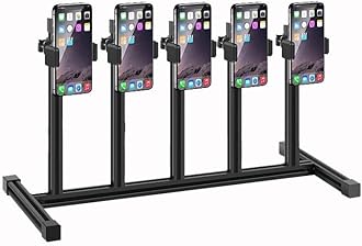 Rygcrud Multiple Cell Phone Holders, Group Control Phone Stand - with Adjustment Height, Desktop Rack for Live Streaming, Retail, Gaming, Studio(5 Slots)