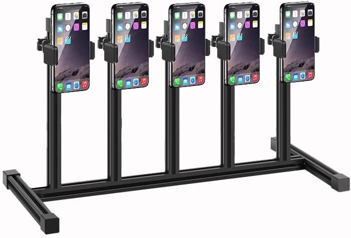 Rygcrud Multiple Cell Phone Holders, Group Control Phone Stand - with Adjustment Height, Desktop Rack for Live Streaming, Retail, Gaming, Studio(5 Slots)
