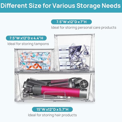 Vtopmart 7 Pack Stackable Storage Drawers, Easily Assemble Clear Plastic Organizer Bins, Storage Drawer Set for Pantry and Kitchen Cabinet Organization, Bathroom or Closet Storage - Image 7
