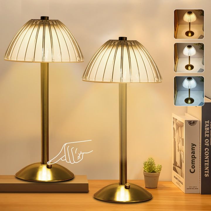 CaalLogt Cordless Table Lamp USB Rechargeable LED Desk Lamp with Touch Control Dimmable 3 Light Colors Battery Operated Lamp Bedside Lamp for Bars Restaurants Coffee Shop